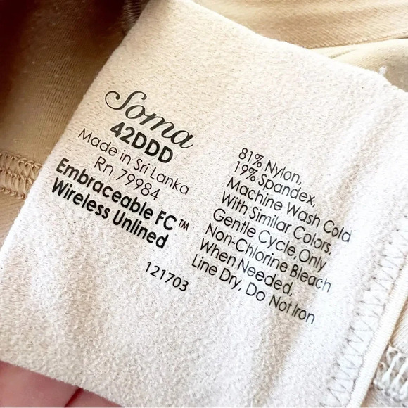 Soma Embraceable FC Wireless 42DDD Tan Stretchy Comfort Bra No Wires‎ Plus Curvy - Picture 3 of 7